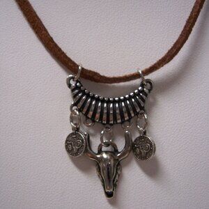 Mona B Steer Head Western Leather Cord Necklace
